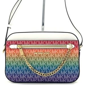 Michael Kors Jet Set Large Rainbow Signature Logo Crossbody Bag Rainbow
